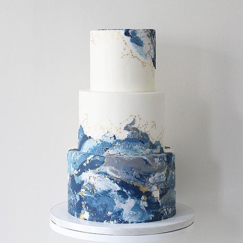 Constellation Cake, Wedding Cake Fillings, Soul Cake, Fondant Art, Painted Wedding Cake, Pretty Wedding Cakes, Tiered Cake, Wedding Cakes Blue, Blue Cakes