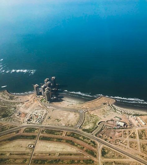 Crescent Bay, #Karachi a project of EMAAR at the sea shore of the city at DHA Phase VIII next to do darya ❤ Credit Karachi Pakistan, City Pictures, Aerial View, Beautiful Landscapes, Under Construction, Airplane View, Crescent, Location History, Beautiful Colors