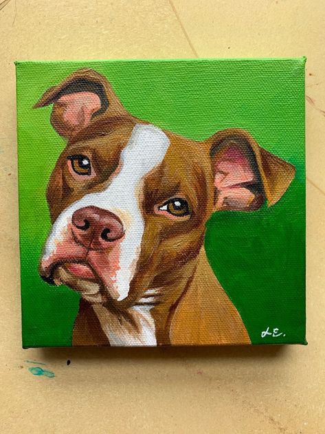 Simple Dog Painting, Dog Paintings Acrylic, Pitbull Painting, Dog Painting Canvas, Acrylic Dog Painting, Pitbull Artwork, Painting Small Canvas, Animal Canvas Paintings, Animal Paintings Acrylic