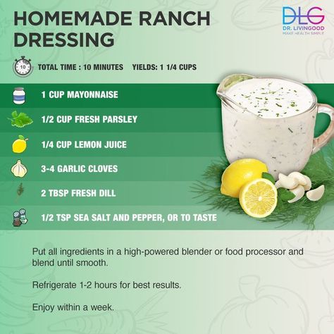 Livingood Recipes, Fat Flush Recipes, Ranch Dressing Recipe Homemade, Dr Livingood, Different Salads, Best Pancake Recipe, Ranch Dressing Recipe, Ranch Recipe, Homemade Ranch Dressing