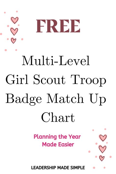 Free Multi-Level Girl Scout Troop Badge Match Up Chart Brownie Daisy Multi Level Troop, Multi Level Troop Badges, Craft And Tinker Badge Ideas, Girl Scout Snacks For Meetings, Girl Scout Cadette Badges, Girl Scout Badge Ideas, Girl Scout Junior Badges, Girl Scout Badges Requirements, Girl Scout Meeting Ideas