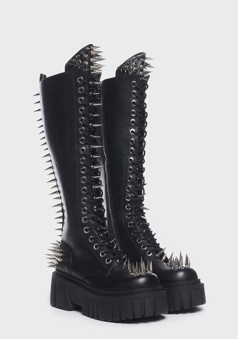 Spiked Boots, Punk Plaid, High Platform Boots, Knee High Platform Boots, Occult Fashion, Goth Boots, Gothic Emo, Biker Jewelry, Victorian Goth