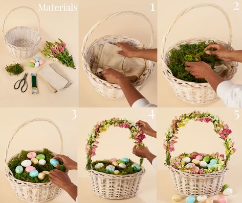 Decorate Easter Basket, Easter Basket Arrangements, Easter Egg Basket Diy, Pretty Easter Baskets, Ester Decoration, Easter Basket Decoration, Diy Easter Basket Ideas, Easter Basket Decor, Teen Easter Basket