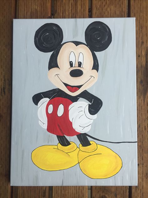 DIY Mickey Mouse acrylic painting Mickey Mouse Canvas Painting Diy, Mickey Painting Easy, Mickey Canvas Painting, Mickey Mouse Acrylic Painting, Mickey Mouse Painting Canvases, Mouse Acrylic Painting, Disney Painting Ideas, Mickey Painting, Cartoonist Art