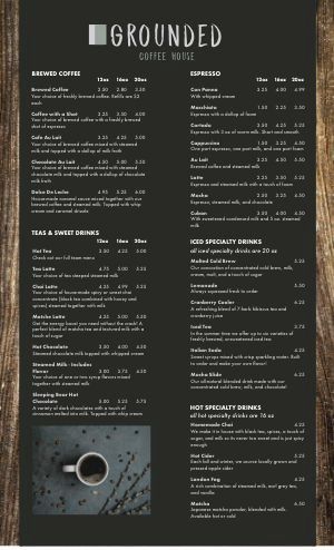 Coffee Shop Menu Templates - Easy to Edit - MustHaveMenus Coffee Menu Template, Coffee Shop Signage, Cafe Menu Design, Coffee Trailer, Coffee Shop Menu, Shop Signage, Design Edit, Coffee Menu, Cafe Menu