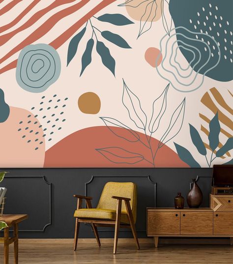 Buy Abstract Minimalist Wall Mural Botanical Peel and Stick Removable or Traditional Accent Wallpaper Online in India - Etsy Indoor Wall Murals Paint, Guest Room Wall Mural, Abstract Shape Wall Mural, Accent Wall Abstract, Interior Murals Paint, 5 Panel Painting, Accent Wall Mural Living Room, Organic Wall Mural, Mural Easy Ideas