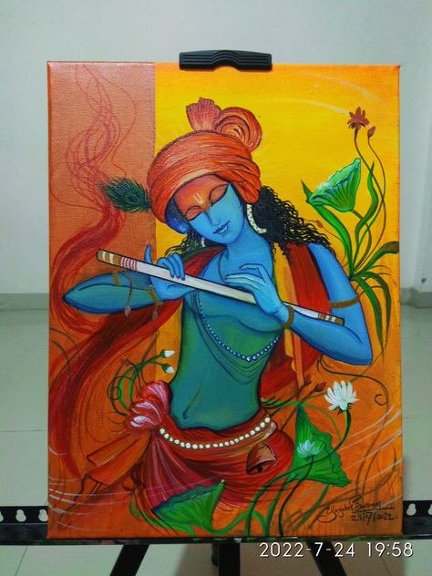 Canvas Painting Ideas God Krishna, Kanha Painting Canvases, Canvas Painting Krishna Indian Art, Krishna Ji Painting On Canvas, Radha Krishna Drawing Painting, Krishna Drawing Colour, Krishna Abstract Painting, Kanha Painting, God Canvas Painting