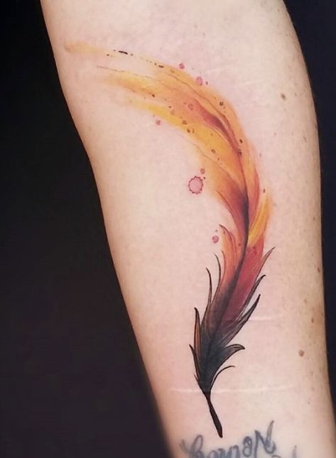 Black Feather Tattoo, Phoenix Feather Tattoo, Feather Tattoo Ideas, Watercolor Phoenix Tattoo, Phoenix Feather Tattoos, Feather Tattoo Colour, Rising Phoenix Tattoo, Phoenix Tattoo Feminine, Small Phoenix Tattoos