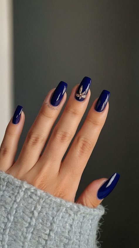 Get inspired by these stunning blue nail designs for summer 2024 From light to dark navy we've curated a collection of trendy and artistic nail designs that are perfect for a royal summer look Find your next manicure idea here Dark Blue Nails With Accent Nail, Dark Navy Nails Design, Navy Blue Nails Designs Classy, Dark Blue Nails Aesthetic, Dark Royal Blue Nails, Royal Blue Nails Ideas, Dark Navy Nails, Dark Blue Nails With Design, Navy Nails Design