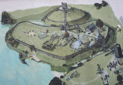 A motte-and-bailey castle, like the one in Kudasad of Layounna. Motte And Bailey, Motte And Bailey Castle, Kenilworth Castle, Castle Medieval, Fantasy Castles, Something In The Water, British Castles, Small Castles, Medieval Castles