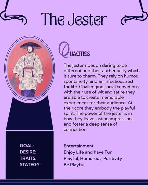 The Jester represents the playful spirit. Jester Archetype, The Jester, Brand Archetypes, Satire, Enjoy Life, The Fosters, How To Memorize Things, Humor, Humour