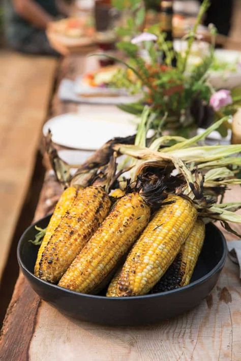 Dreamy Dinner Party Inspo: A Foraged Lakeside Feast - Western Living Magazine Charred Corn, Beef Skewers, True Food, Corn Salsa, Beef Sirloin, Dinner Party Menu, Summer Dessert Recipes, Chili Lime, Party Inspo