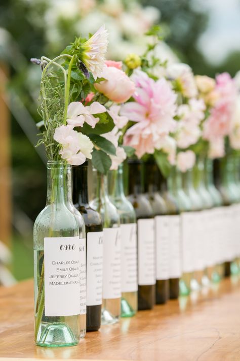 Wine Bottle Bud-Vase Table Assignments Table Assignments, Wedding Table Plan, Seating Cards, Sunset Wedding, Seating Plan, Seating Chart Wedding, Winery Weddings, Table Plans, Vineyard Wedding