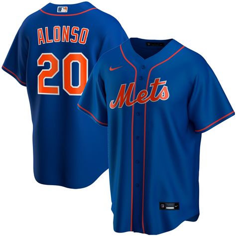 Whether you're watching with your young fan from the couch or within the stadium, they'll be the biggest New York Mets fan around when they sport this Pete Alonso Alternate Replica Player Jersey! This Nike jersey features bold New York Mets graphics that will showcase your team pride no matter where you watch the game. The moisture-wicking technology will keep them comfortable all game long. Mets Jersey, Pete Alonso, Jacob Degrom, Youth Game, Royals Baseball, Baseball Uniforms, Personalized Jersey, Sports Uniforms, Sports Baseball