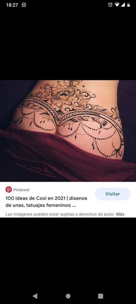 Lace Hip Tattoos Women, Pelvic Area Tattoo, Mandala Tattoo Buttocks, Womens Bum Tattoos, Lower Back Flower Tattoos For Women, Huge Back Tattoo Women, Below Buttocks Tattoo, Large Lower Back Tattoos For Women, Upper Buttock Tattoo