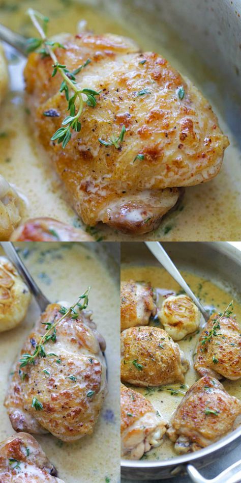 Creamy Thyme Chicken, Garlic Thyme Chicken, Chicken And Thyme Recipes, Chicken Thyme Recipes, Chicken With Thyme Recipes, Thyme Chicken Recipes, Thyme Sauce, Garlic Chicken Breast Recipes, Creamy Garlic Chicken Recipes