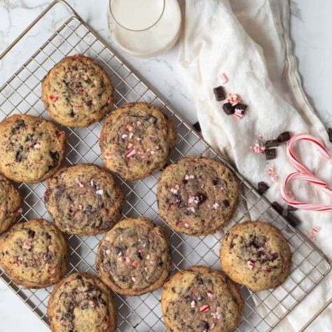 Peppermint Chocolate Chip Cookies - CC's Table | Easy Recipes for Entertaining Christmas Desert Recipes, Peppermint Chocolate Chip Cookies, Soft Frosted Sugar Cookies, Recipes For Entertaining, Christmas Cutout Cookies, Chocolate Christmas Cookies, Soft Cookie Recipe, Crinkle Cookies Recipe, Whipped Shortbread Cookies