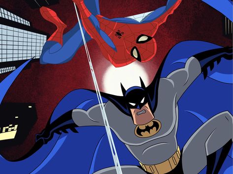 No photo description available. Batman Vs Spiderman, Spiderman And Batman, Batman And Spiderman, Dc Comics Vs Marvel, Marvel And Dc Crossover, Batman Cartoon, Batman Spiderman, I Am Batman, Spectacular Spider Man