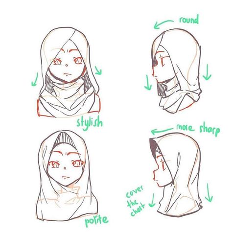 Hijab Drawing, الفن الرقمي, Anime Muslim, Clothing Reference, Sketches Tutorial, Art Tools Drawing, Tutorials Drawing, Poses References, Anime Drawings Tutorials