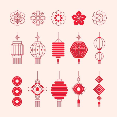 Cny Design Illustrations, Japanese Lunar New Year, Chinese New Year Angpao Design, Modern Chinese New Year Graphic Design, Chinese Doodles Drawing, Rabbit Chinese New Year Design, Lunar New Year Symbols, Chinese New Year Illustration 2024, Lunar New Year Tattoo