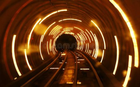 Tunnel light. View from tunnel shuttle to the track long time exposure, motion b , #affiliate, #tunnel, #shuttle, #View, #Tunnel, #light #ad Tube Lights Ideas, Batcave Room, Tunnel Lighting, Channel Tunnel, Tunnel Entrance, Orange Night, Tunnel Design, The Time Tunnel, Space Map