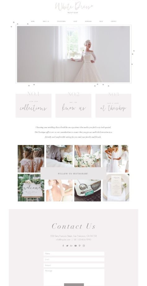 Website design for The Little White Dress Boutique Vintage Web Design, Feminine Website Design, Blog Website Design, Wedding Album Design, Ui Design Website, Website Design Layout, Web Layout Design, Web Layout, Album Design