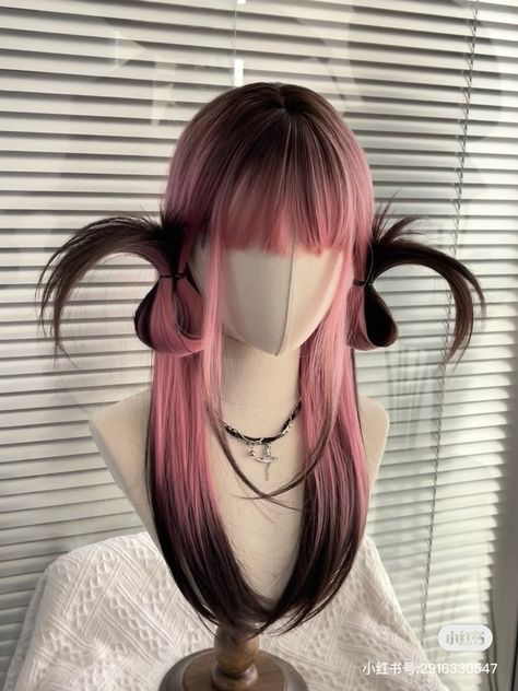 Harajuku Wigs, Harajuku Hair, Hairstyle Cute, Highlights Ombre, Black Highlights, Fringe Bangs, Dyed Hair Inspiration, Cosplay Hair, Kawaii Hairstyles