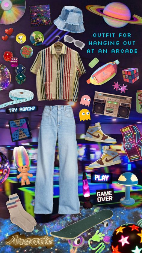 #outfitinspo #outfit #outfitinspiration #arcade #vintage #groovy #retro #80s #videogames #neon 80s Neon Outfit, Arcade Aesthetic, 80s Neon, Neon Outfits, 80s Outfit, Groovy Retro, Retro Arcade, Neon Aesthetic, Gaming Clothes