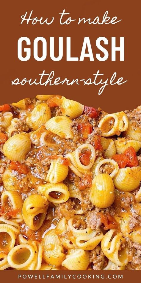 Make a quick and hearty Southern goulash with this easy recipe. Combining tender beef, savory spices, and a rich tomato base, this dish is perfect for a comforting and filling meal. Ideal for busy nights or when you crave a taste of home. Southern Goulash Recipes, Southern Goulash, Southern Recipes Dinner, Deep South Dish, Southern Recipes Soul Food, Goulash Recipes, Cooking Challenge, Southern Dishes, Simple Green Salad