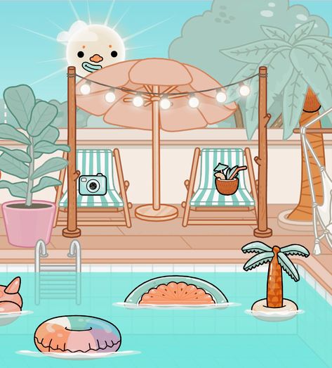 Preppy Toca Boca Backgrounds, Toca Boca Vacation Pool Villa Ideas Kitchen, Beachy Toca Boca House, Summer Toca Boca House, Instagram Food Pictures, Free House Design, Body Template, Villa Pool, Bullet Journal Cover Page