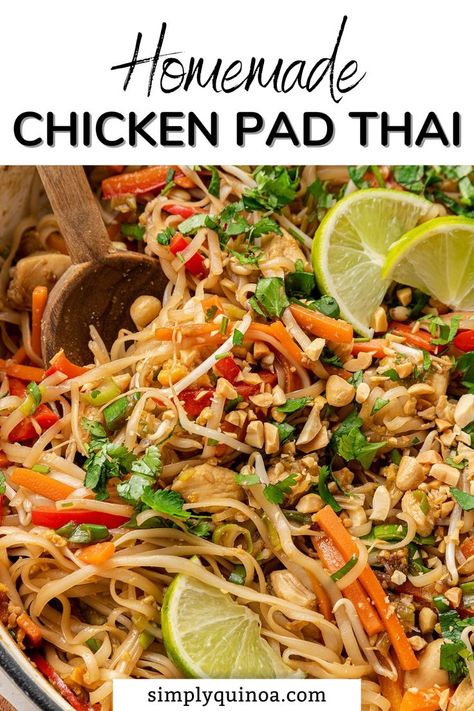 Now you can make Homemade Chicken Pad Thai in your own kitchen. This is a fun recipe that comes together in only 35 minutes. This Chicken Pad Thai is a complete meal, so you don’t need to serve it with anything else. But I like to often serve it with a fun appetizer like dumplings or Asian quinoa slaw. Chicken Pad Thai Recipe, Healthy Pad Thai, Asian Quinoa, Chicken Pad Thai, Thai Recipe, Pad Thai Recipe, Best Meal Prep, Easy Chicken Dinner Recipes, Vegan Meal Plans