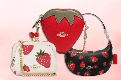 Coach Strawberry, Strawberry Items, Strawberry Boutique, Strawberry Clothing, Baguette Bags, Fruit Bag, Bag Obsession, Gift Inspo, Printed Purse