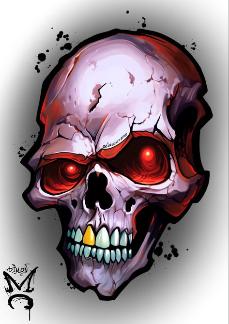 Cyberpunk Skull Art, New School Skull Tattoo Design, Stylized Skull Drawing, Skull Illustration Artworks, New School Tattoo Designs Sketches, New School Skull, Skull Digital Art, New School Tattoos, Skull Graffiti