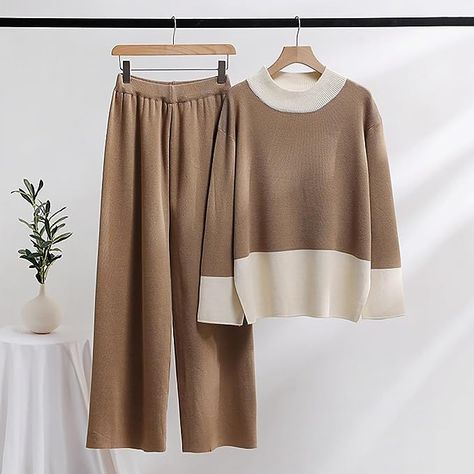 Winter Two Piece Outfit, Women Co Ords, Sweater Two Piece Set, Pijamas Women, Two Pieces Set Outfits, Coat Set, Knit Two Piece Set, Bandeau Tops, Lounge Outfit