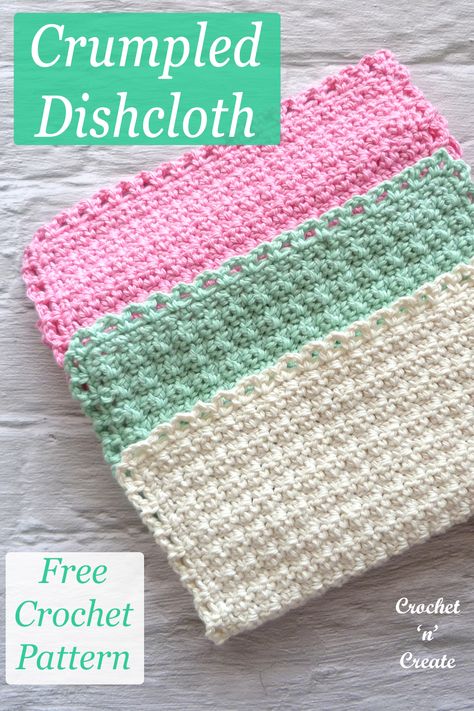 Free crochet crumpled dishcloth pattern, ideal for gifts and beginners projects. #crochetdishcloth #crochetwashcloth #crochetcloth #crochetncreate Dishclothes Crochet Free Pattern, Crochet Dish Towels Pattern Free, Sell Crochet, Crochet Washcloth Free Pattern, Crochet Washcloth Free, Crochet Dish Cloth Free Pattern, Crochet Washcloths, Crochet Pot Holders Free Pattern, Dishcloth Patterns Free