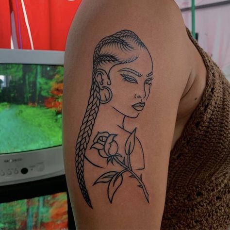 Afro Tattoo, Girl Thigh Tattoos, Black Girls With Tattoos, Magic Tattoo, Dope Tattoos For Women, Stylist Tattoos, Incredible Tattoos, Thigh Tattoos Women, Line Art Tattoos