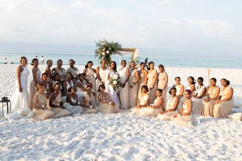 Boho Meets Chic At Sunrise Florida Beach Real Wedding | Destin Real Wedding Black People Weddings, Beach Wedding Black, Sunrise Florida, Sunrise Wedding, Beach Wedding Bridesmaids, Beach Wedding Centerpieces, Louisiana Wedding, Florida Beach Wedding, Group Pic