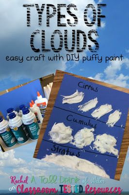 types of clouds craft Clouds Craft, Clouds Lesson, Special Education Science, Diy Puffy Paint, Types Of Clouds, Cloud Activities, Life Science Activities, Classroom Science, Weather Crafts