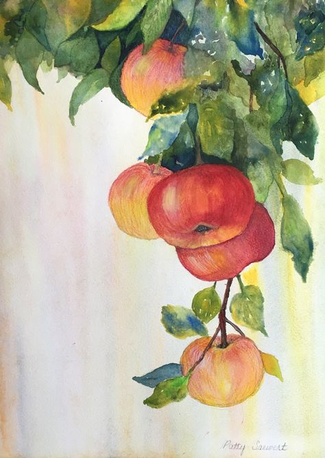 Apple Orchard - watercolor Apple Tree Drawing, Watercolor Fruit, Watercolor Pictures, Watercolor Trees, Tree Drawing, Watercolor Inspiration, Cold Pressed, Watercolor Cards, Contemporary Paintings