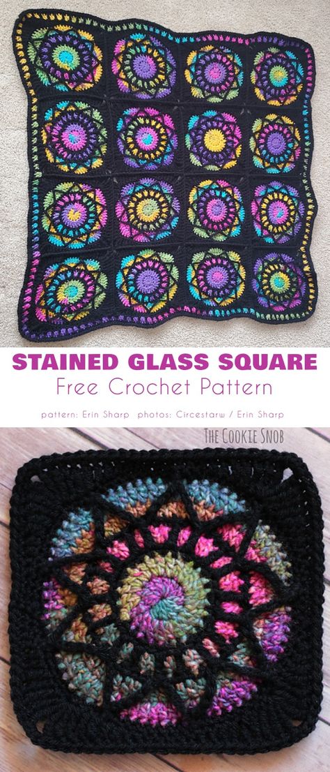 0 stained glass square Crochet Stained Glass Square, Stained Glass Blanket Crochet, Stain Glass Crochet Pattern Free, Crochet Stained Glass Afghan, Stained Glass Granny Square, Large Granny Square Projects, Granny Square Pattern Free Crochet, Goth Crochet Granny Square, Stained Glass Crochet Blanket Patterns Free