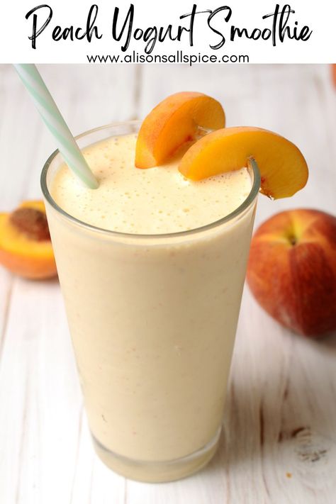 Peach Yogurt Smoothie - Alison's Allspice Peach Yogurt Smoothie, Peach Yogurt, Peach Smoothie Recipes, Greek Yogurt Ranch, Greek Yogurt Smoothie, Smoothie Recipes With Yogurt, Yogurt Smoothie, Peach Smoothie, Healthy Greek Yogurt