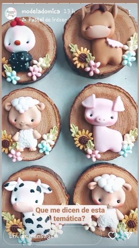 Coffee Mug Crafts, Farm Cake, Fondant Cupcake Toppers, Polymer Clay Gifts, Cupcake Cake Designs, Fondant Animals, Clay Magnets, Farm Animal Birthday, Polymer Clay Figures