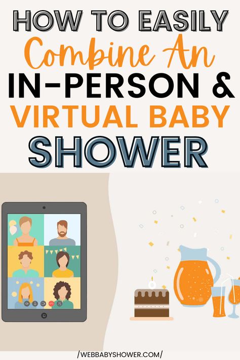 Do you know about the hybrid baby shower advantage? Learn how to easily combine an in-person and virtual baby shower for the best celebration ever! #hybridbabyshower #virtualbabyshower Remote Baby Shower Ideas, Baby Shower Program, Online Baby Shower Games, Virtual Baby Shower Ideas, Rsvp Website, Virtual Baby Shower Games, Online Baby Shower, Virtual Baby Shower Invitation, Baby Shower Wording