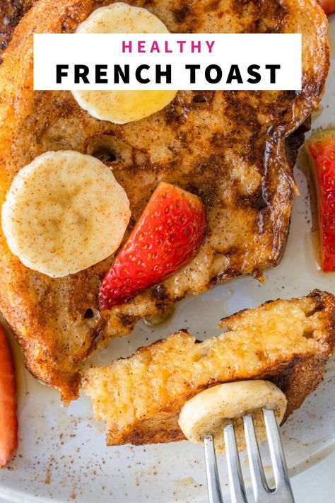 This Healthy French Toast is easy to make in 10 minutes using 6 ingredients. It's the perfect breakfast or brunch. Easy Healthy French Toast Recipe, Health French Toast, How To Make Healthy French Toast, 30 Minute Breakfast Recipes, Zucchini Bread French Toast, Low Sodium French Toast, French Toast Healthy Recipe, Mediterranean French Toast, 10 Min Breakfast Ideas