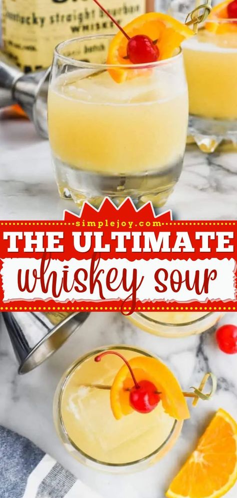 Whiskey Sour Recipe, football party, game day drinks, cocktail Whiskey Sour Mix, Whiskey Sour Recipe, Sour Drink, Best Whiskey, Apple Whiskey, Cocktail Recipes Whiskey, Spring Recipe, Whiskey Cocktail, Classic Cocktail Recipes