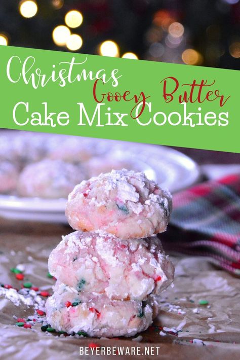 Cake Mix Gooey Butter Cookies, Christmas Cake Mix Cookies, Cake Mix Christmas Cookies, Butter Cookies Christmas, Picnic Potluck, Gooey Butter Cookies, Christmas Eats, Gooey Butter, Kitchen Favorites