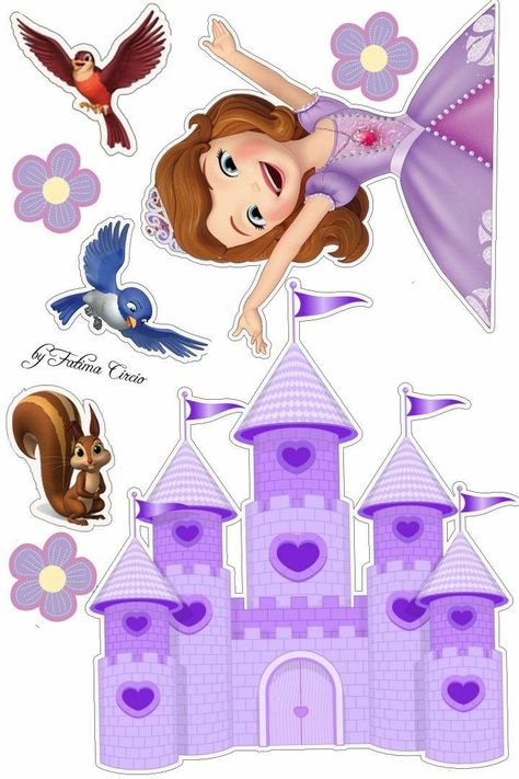 Sofia The First Cake Topper Printable, Topper Princesa Sofia, Disney Castle Cake Topper, Disney Princess Cake Topper, Sofia Cake, Princess Sofia Birthday, Princess Sofia Party, Sofia The First Birthday Party, Princess Cupcake Toppers