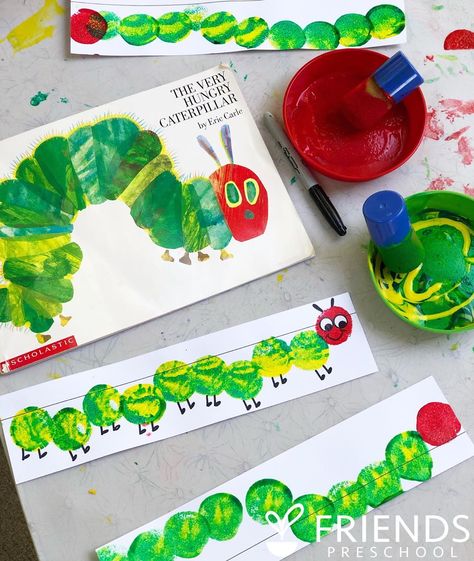 Friends Preschool on Instagram: “Eric Carle inspired sponge stamped caterpillars❤️💚❤️💚 . . . . . #AMomentWithFriends #ericcarle #ericcarlebooks #ericcarleart #authorstudy…”