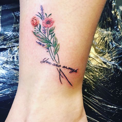 Proverbs 31 25 Tattoo With Flowers, You Are So Much More Tattoo, Flower Writing Tattoo, Im Enough Tattoo, You Are Enough Tattoo, Positivity Tattoos, I Am Enough Tattoo, 2019 Vibes, Positivity Tattoo