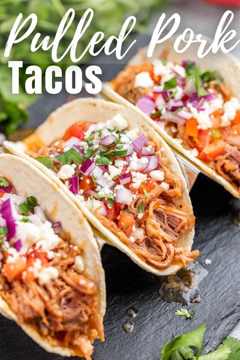 Savor the explosion of flavors with pulled pork tacos. Tender, juicy pork meets a tangy and sweet salsa that will have everyone asking for seconds! Qdoba Pulled Pork Recipe, Instant Pot Pulled Pork Tacos, Pork Taco Sauce, Sweet Pork Tacos, Pork Soft Tacos, Korean Pork Tacos, Bbq Pork Tacos, Pork Street Tacos, Tacos Pork